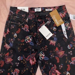 Kensie Black Floral Straight Leg Jeans